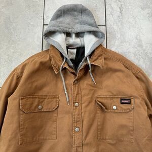 DICKIES Quilt Lined Hooded Zip Snap Canvas Work Jacket Size XXL VTG Workwear